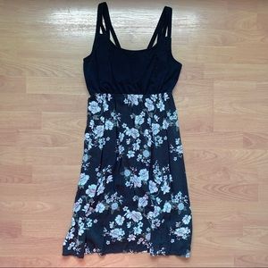Warehouseone Black Floral Knee Length Dress